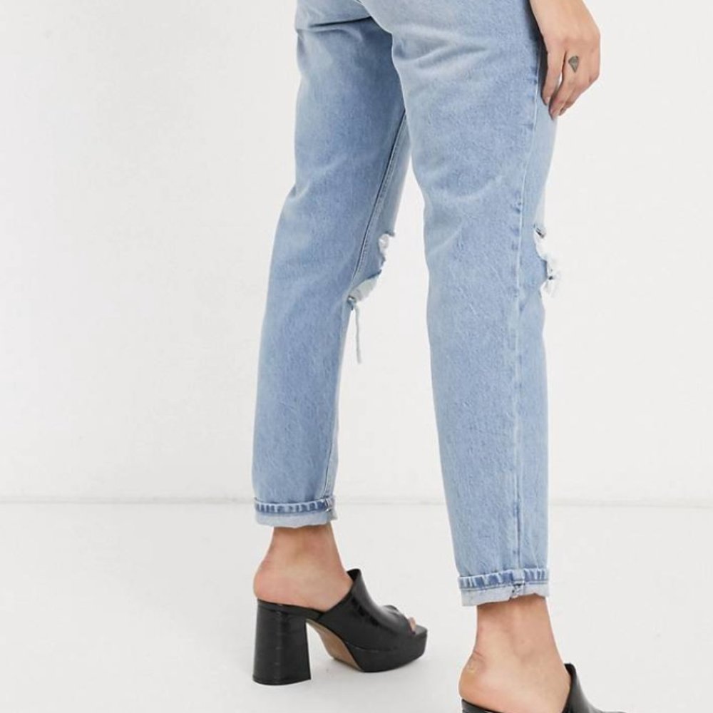 Topshop Bleach Super Rip Mom Tapered Jeans | Size W 26 30 - Picture 7 of 7
